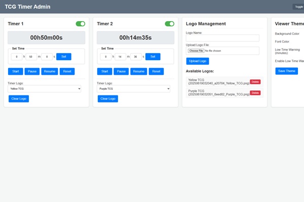 Screenshot of TCG Timer Admin Dashboard